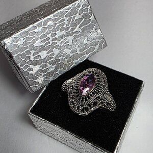 Antique Style Purple Stone Ring Silver Tone | EU 19 (US 9)